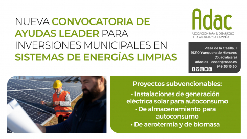 ADAC amplía hasta 700.000 euros las ayudas LEADER para que los municipios instalen sistemas de energía limpia