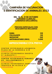 Annual Vaccination and Identification Campaign for Domestic Animals in Azuqueca de Henares: Veterinary Clinics, Appointments, and Prices