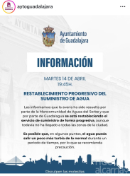 Comunicado del Ayuntamiento de las 19.45 sobre el restablecimiento del agua