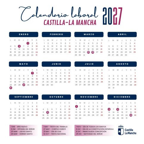 Estos son los 12 festivos del calendario 2027 de Castilla-La Mancha