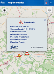 Tráfico cortado en la N-211 a la altura de Aguilar de Anguita por accidente